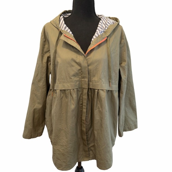 Matilda Jane Olive Green Hooded Utility Jacket Peplum Pleated Anorak Medium - Picture 2 of 7